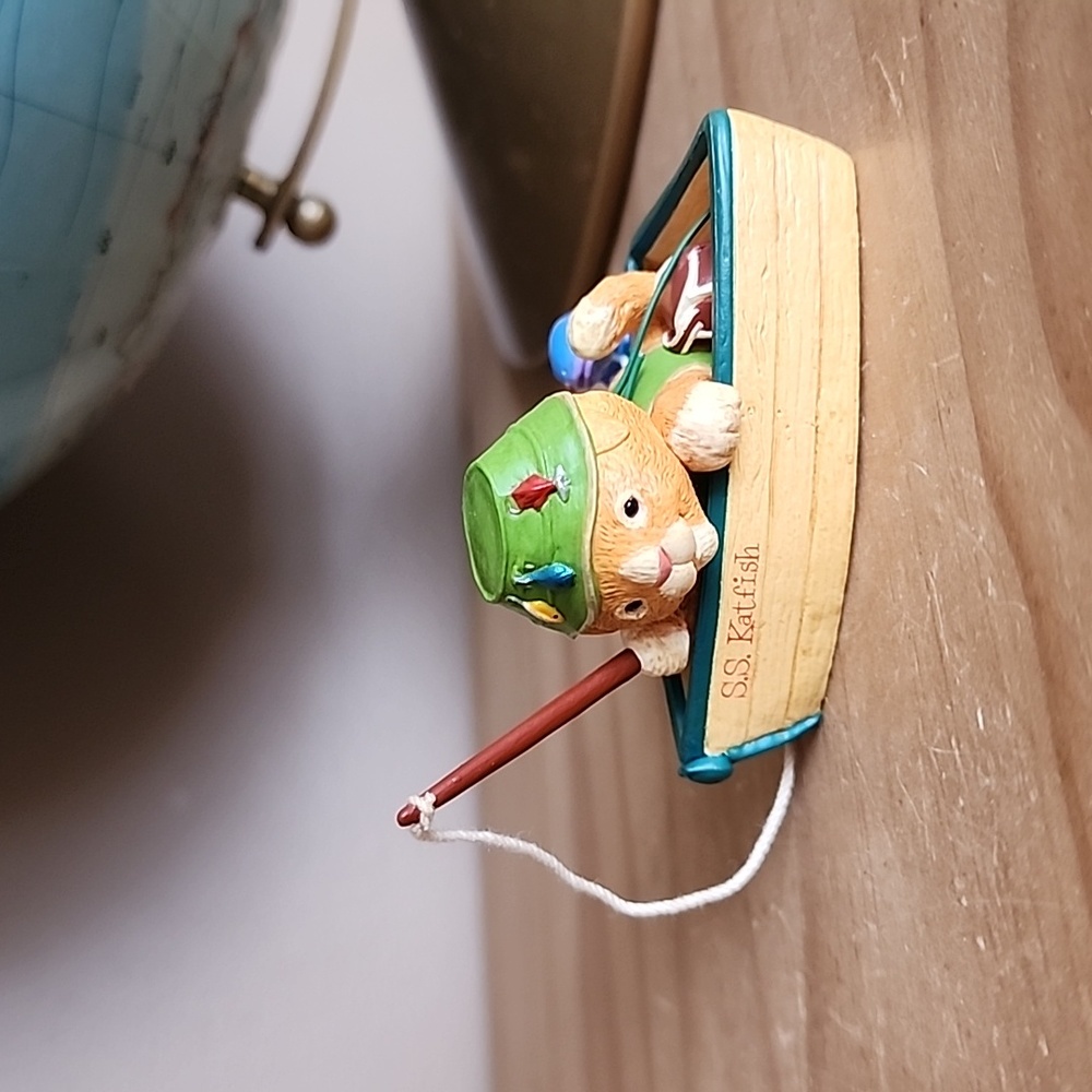 Vintage cat fishing Christmas ornament